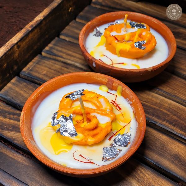 Rabri Jalebi Scented Candle - Handcrafted Festive Mithai Candle with Soy Wax for Diwali Decor, Gifting, Return Gifts & Festive Hampers