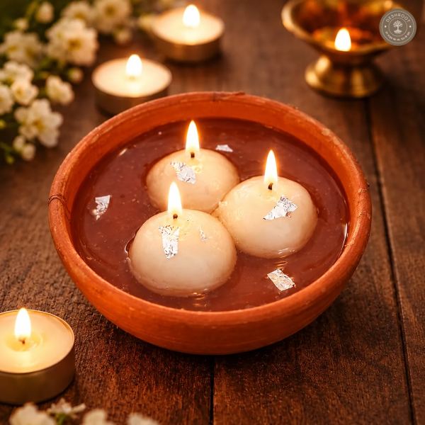 Rasgulla Candle in Terracotta Diya - Set of 3 Handmade Soy & Gel Wax Decorative Candles