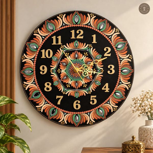 Orange Green Dot Mandala Clock