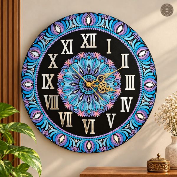 Blue Purple Dot Mandala Clock