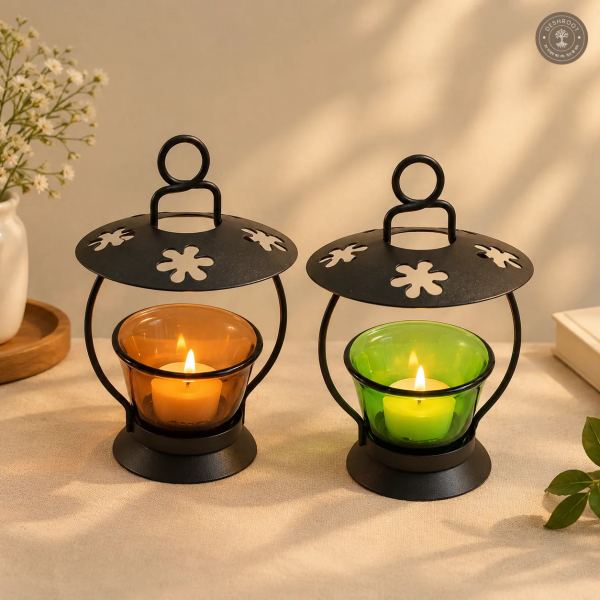 Floral Cutwork Iron Tealight Candle Holder Set of 2