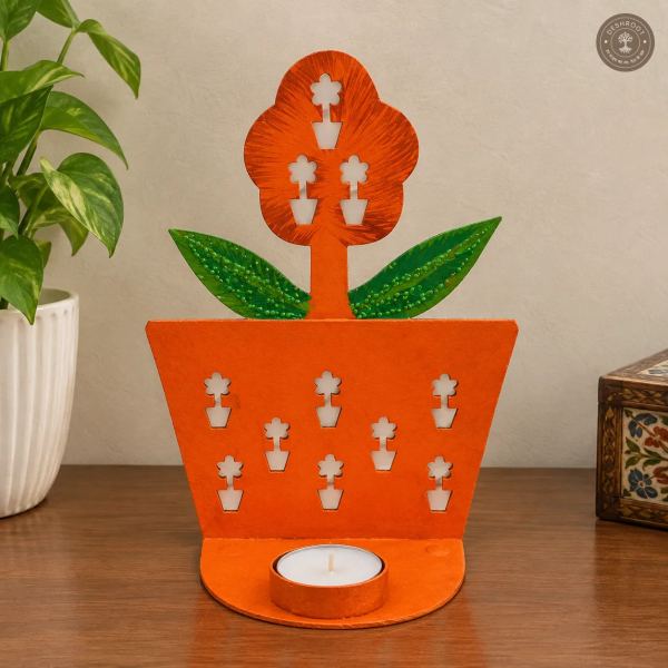 Floral Pot Design Iron Wall Hanging Tealight Candle Holder
