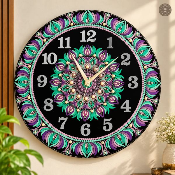 Teal Purple Dot Mandala Resin Clock