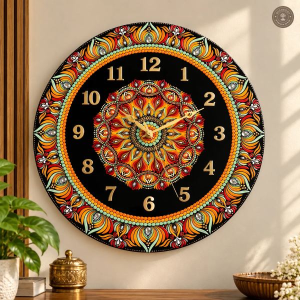 Orange Red Dot Mandala Resin Clock