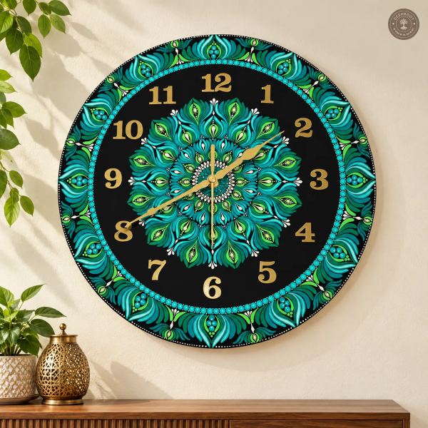 Green Dot Mandala Resin Clock