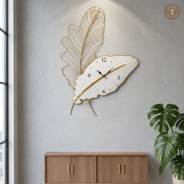 Golden Leaf Metal Wall Clock