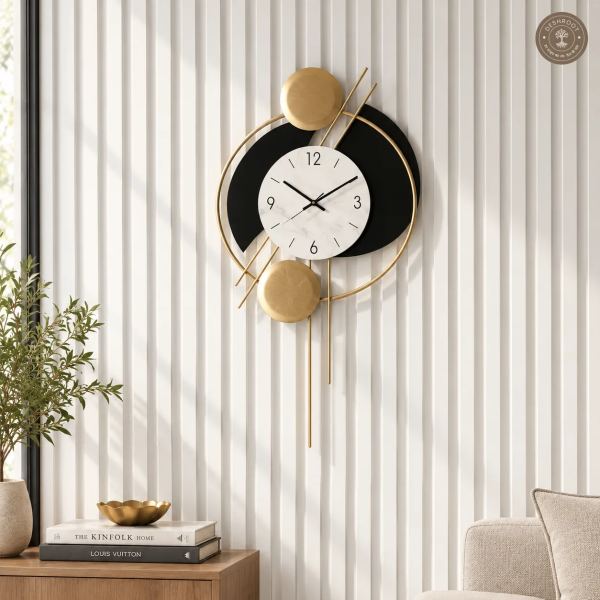 Golden Black Circles Wall Clock