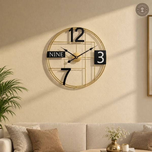 Gold Grid Metal Wall Clock