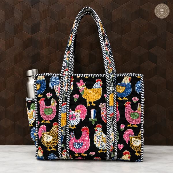 Black Hen Print Multipurpose Shoulder Bag for Women