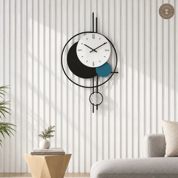 Black Blue Circle Metal Wall Clock