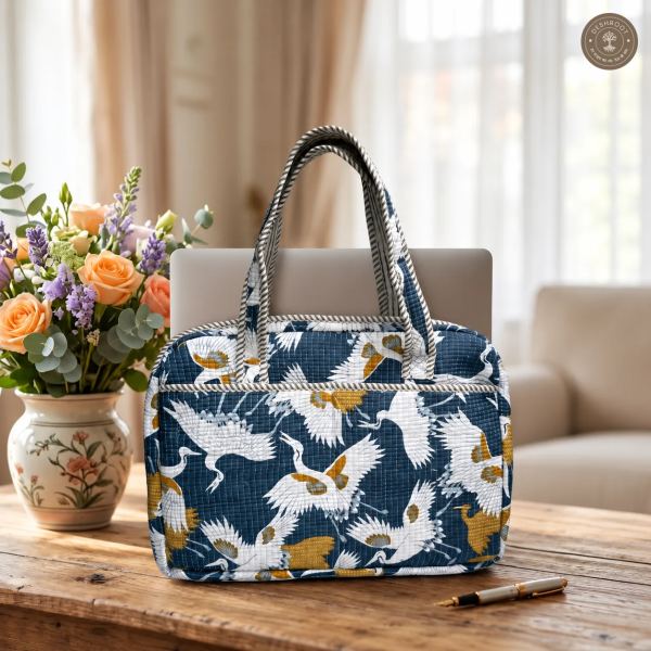 Blue Crane Quilted Laptop Bag – Handcrafted Cotton Laptop Sleeve