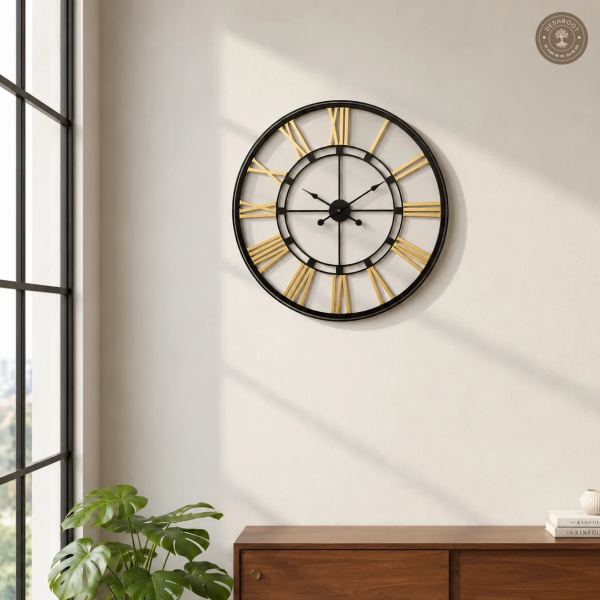 Golden Roman Numeral Wall Clock