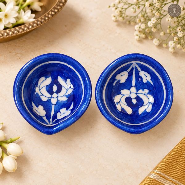 Floral Blue Pottery Diya