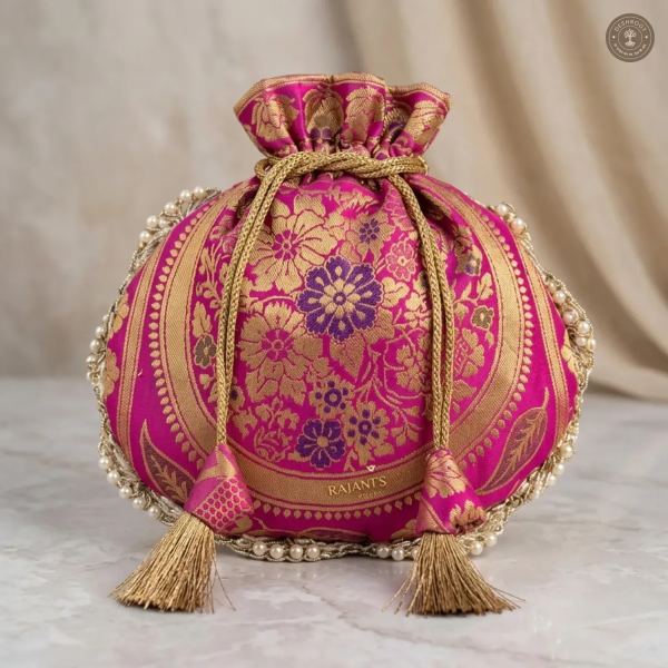 Rani Pink	Premium Banarasi Silk Potli Bag