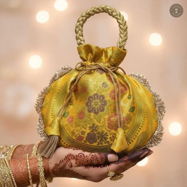 Bright Yellow Eccentric Lace Potli Bag