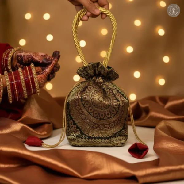 Stunning Black Banarasi Silk Brocade Potli Bag