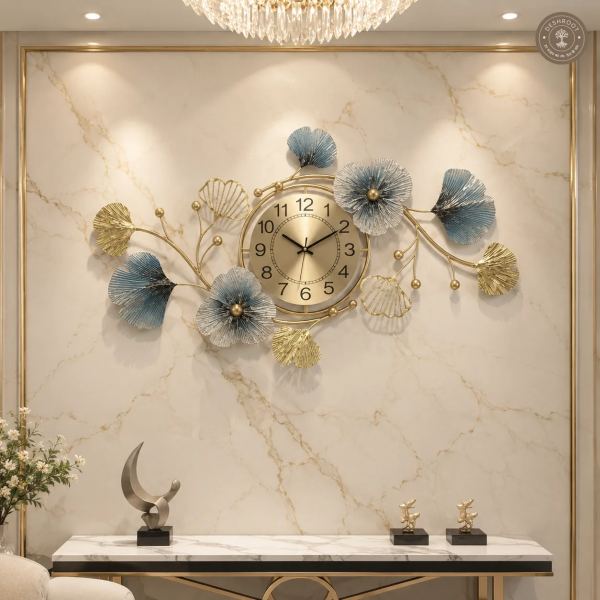 Ginkgo Leaf Floral Metal Wall Clock