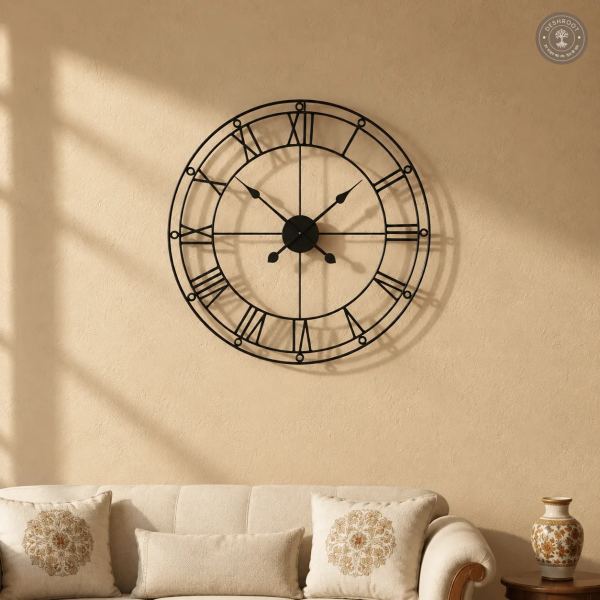 Classic Roman Numeral Open Frame Metal Wall Clock