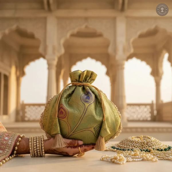 Pista Green Banarasi Silk Lace Potli Bag