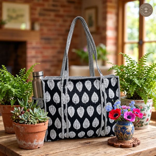 Black Leaf Printed Multipurpose Shoulder Bag for Women