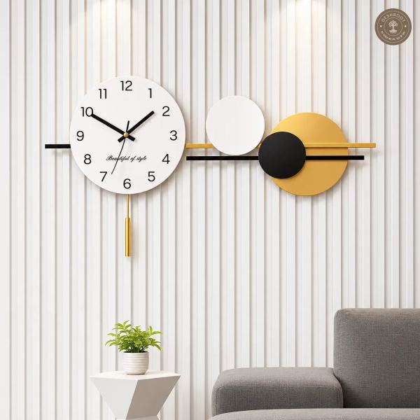 Black Gold Geometric Circles Metal Wall Clock