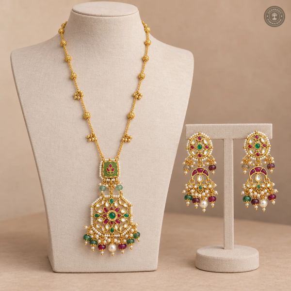 Pachi Kundan Octagon Pendant Necklace Set