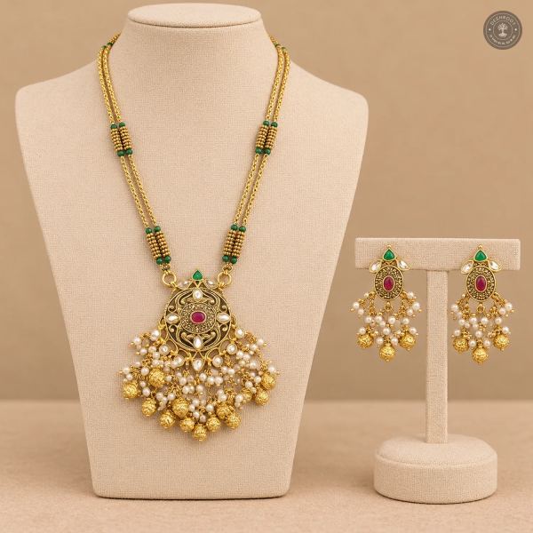 Pachi Kundan Gold Ball Drop Necklace Set