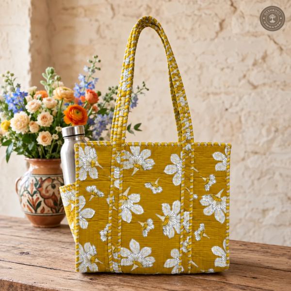 Mustard Yellow Floral Printed Multipurpose Shoulder Bag for Women