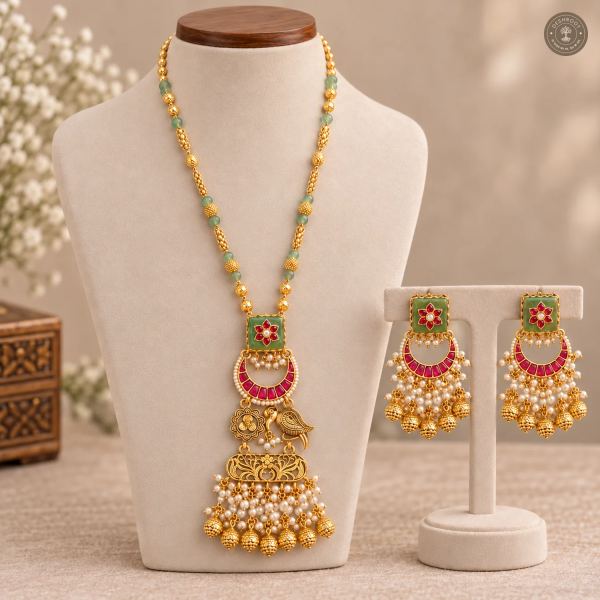 Kundan Bird Motif Layered Pendant Necklace Set