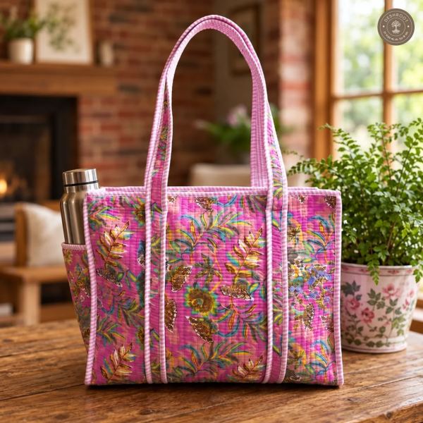 Pink Tropical Floral Printed Multipurpose Shoulder Bag for Women