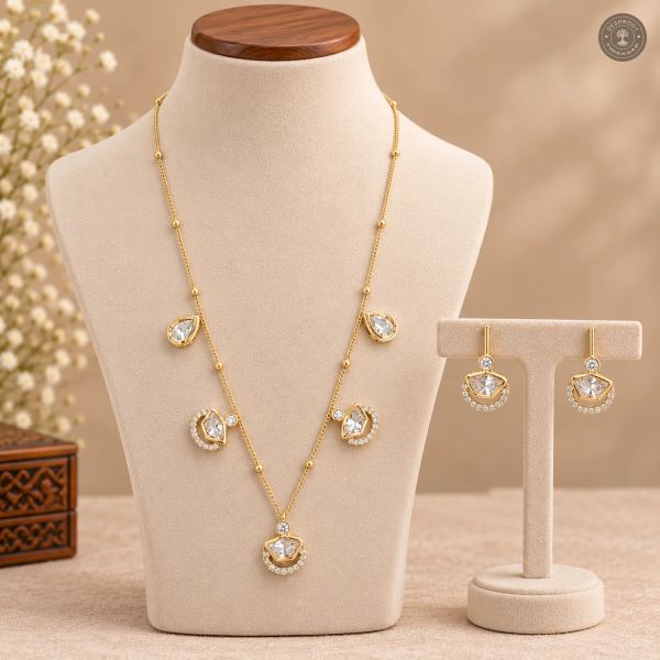 Teardrop and Geometric Charm Chain Necklace Set