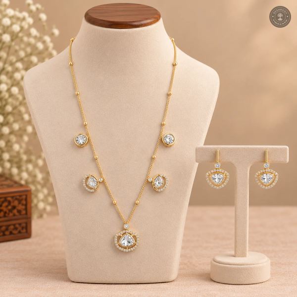Round and Triangular Cut Charm Chain Necklace Set