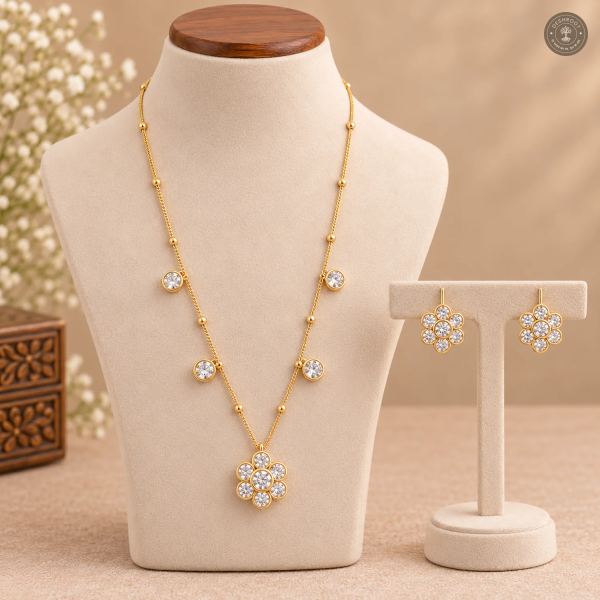 Flower Pendant Round Charm Chain Necklace Set