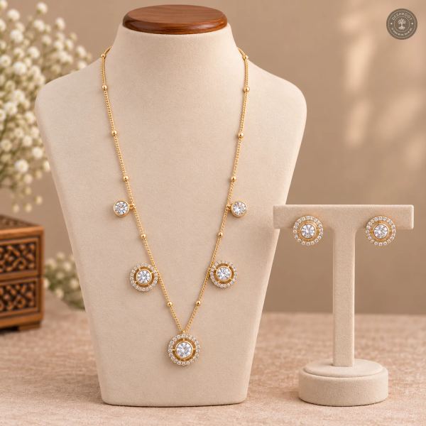 Round Halo Charm Chain Necklace Set
