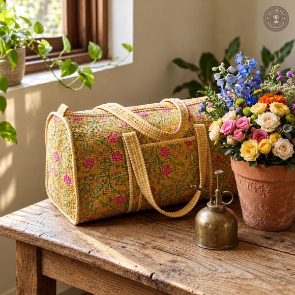 Handcrafted Quilted Floral Duffle Bag