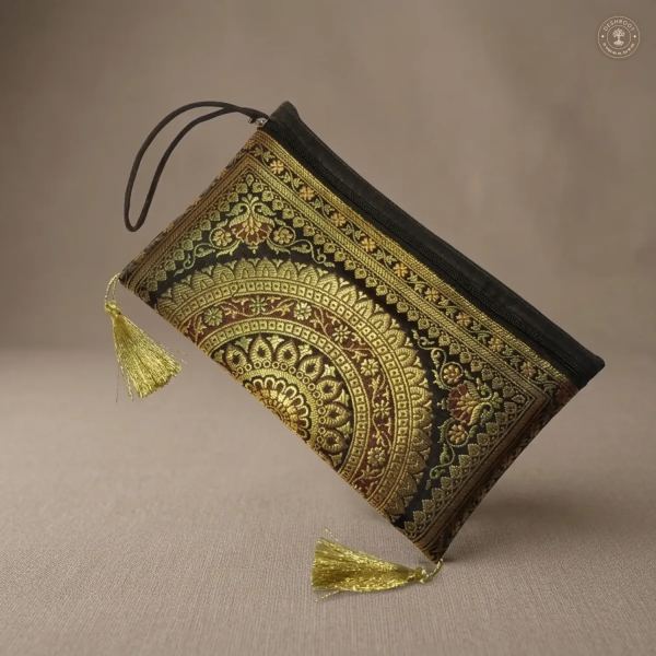 Black Banarasi Silk Brocade Purse for Women