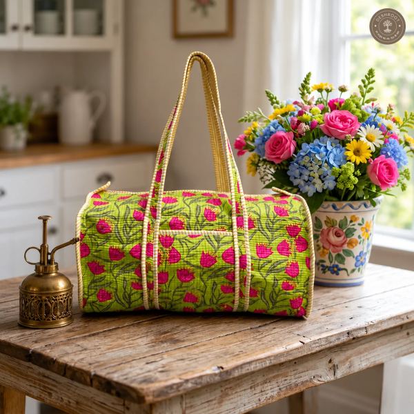 Handcrafted Quilted Floral Duffle Bag