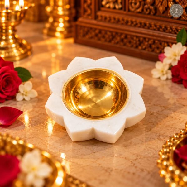 White Marble Lotus Diya