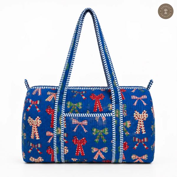 Handcrafted Quilted Blue Printed Duffel Bag