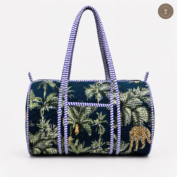 Handcrafted Quilted Jungle Safari Cotton Duffel Bag