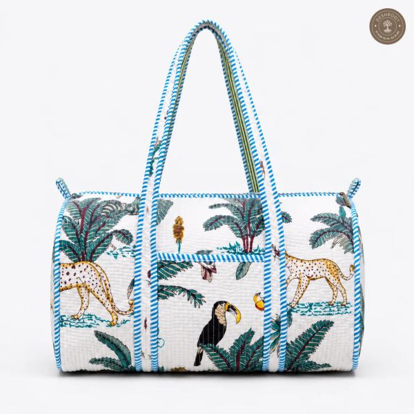 Handcrafted Quilted Jungle Safari Cotton Duffel Bag