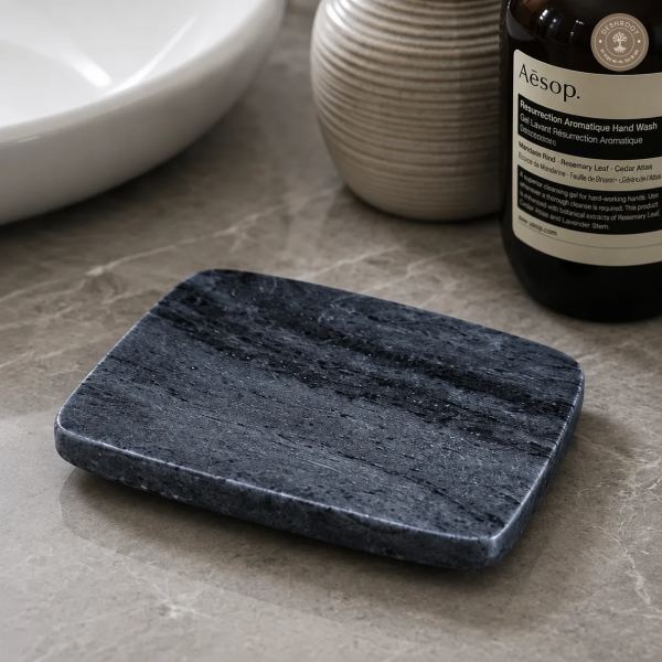 Handcrafted Agra Marble Craft Midnight Slate Marble Soap Dish Tray