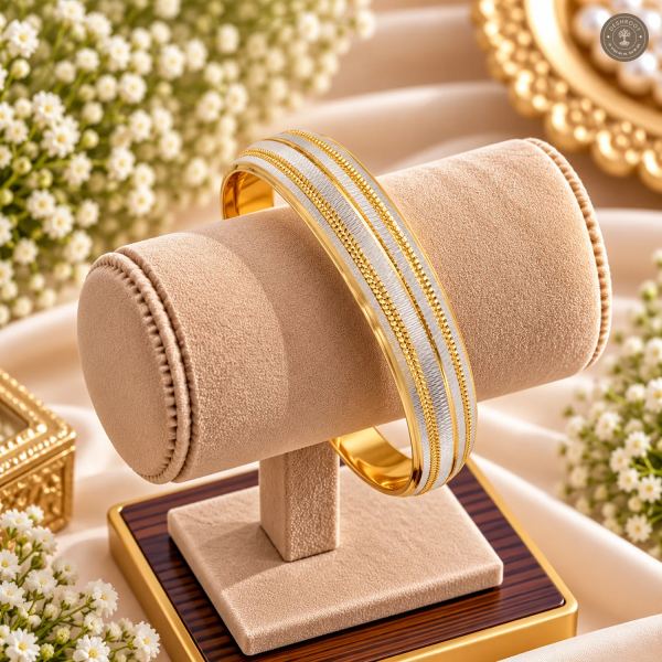 Dual-Tone Textured Chain Line Bangle