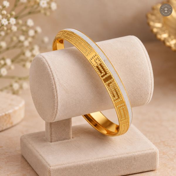 Gold-Tone Beaded Maze Pattern Silver Edge Bangle