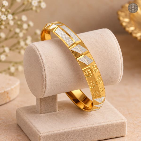 Dual-Tone Floral Dot Triangle Cut Bangle