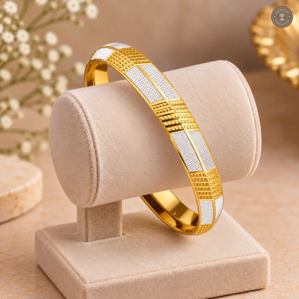 Dual-Tone Dotted Line Block Bangle