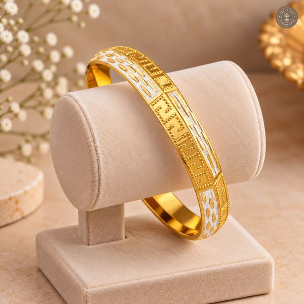 Dual-Tone Leaf Motif Beaded Maze Bangle