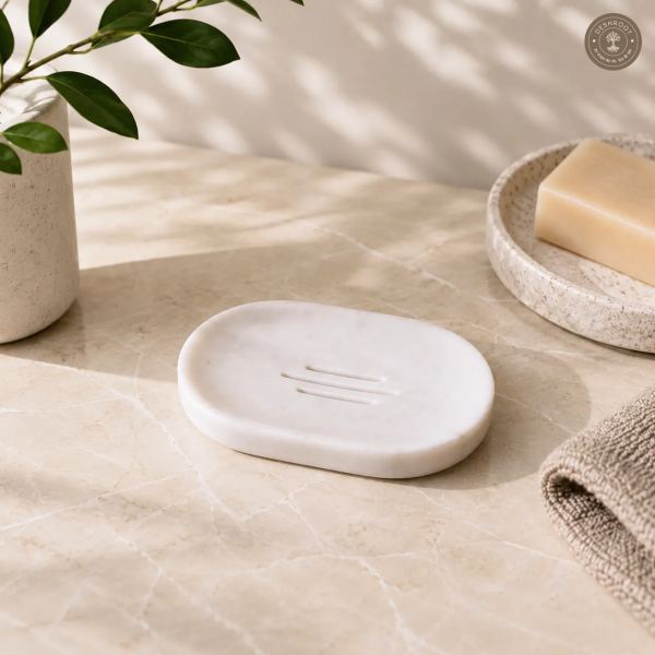Handcrafted Makrana Oval Marble Soap Dish