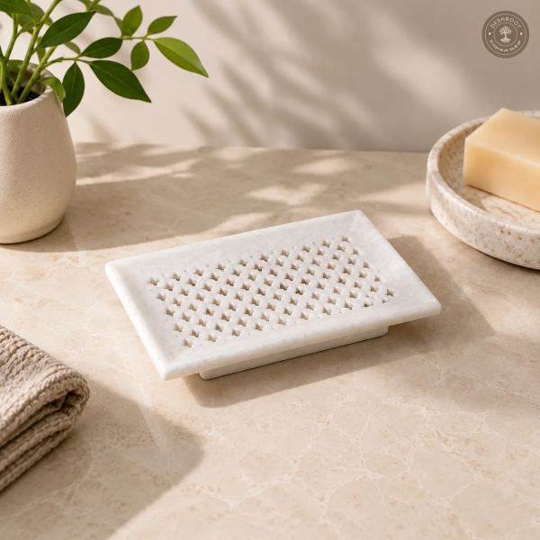 Handcrafted Agra Marble Craft Soap Dish Jaali