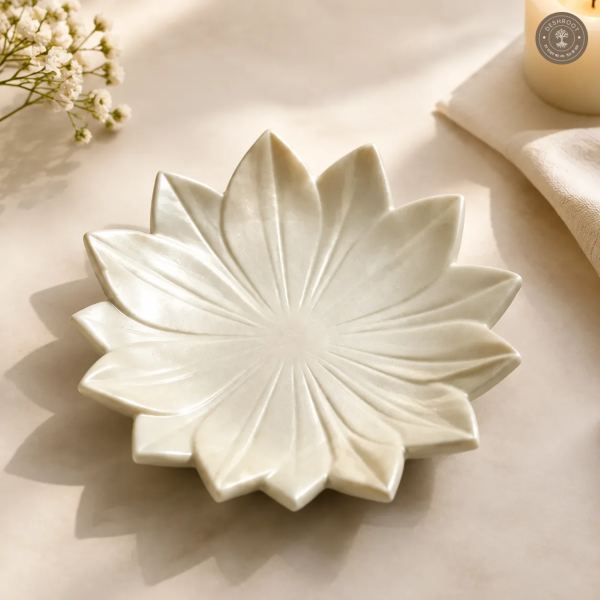 Marble Inlay Agra White Marble Lotus Plate